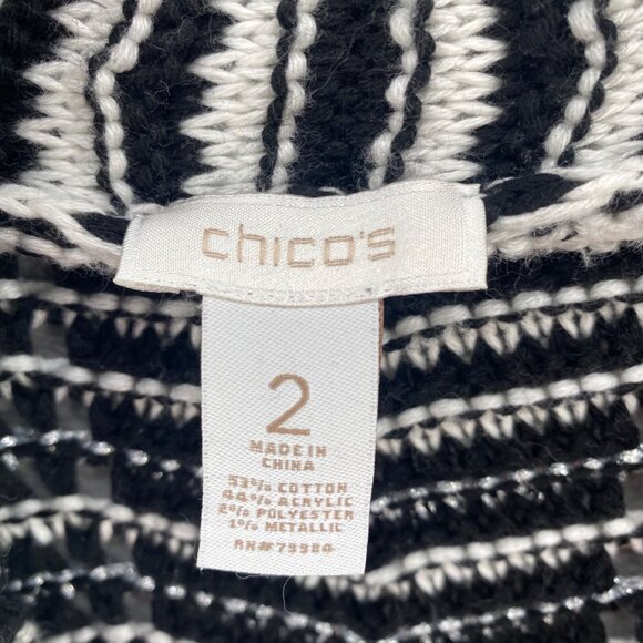 Chicos Sweater Womens 2 US Large Black White Silver Chunky Knit Open Cardigan* - Picture 5 of 9